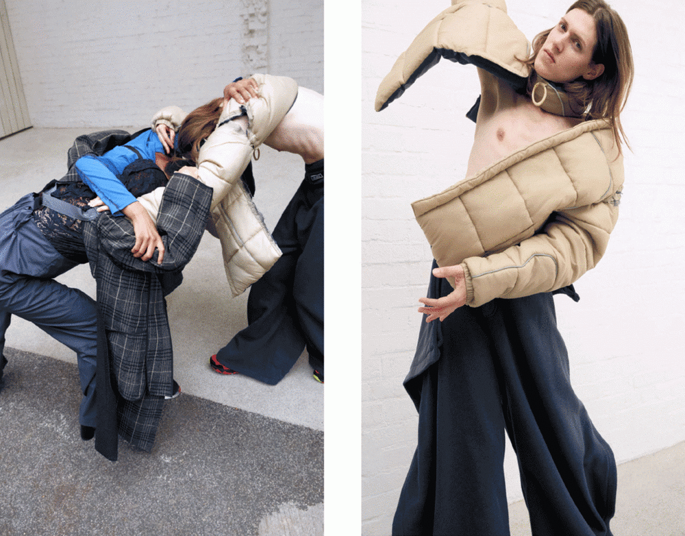 two images from a fashion look book, displaying baggy outfits