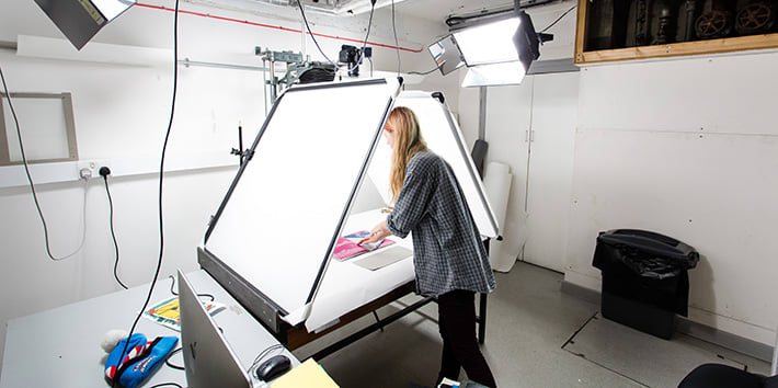 A student working at the copy stand.