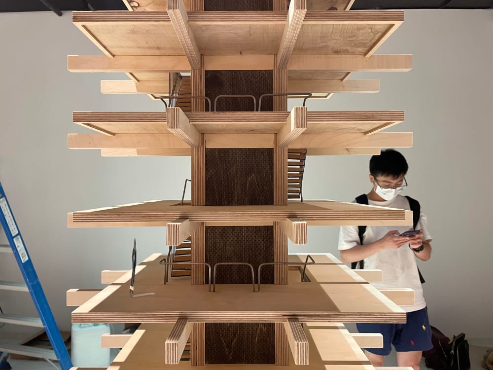 sculpture being installed