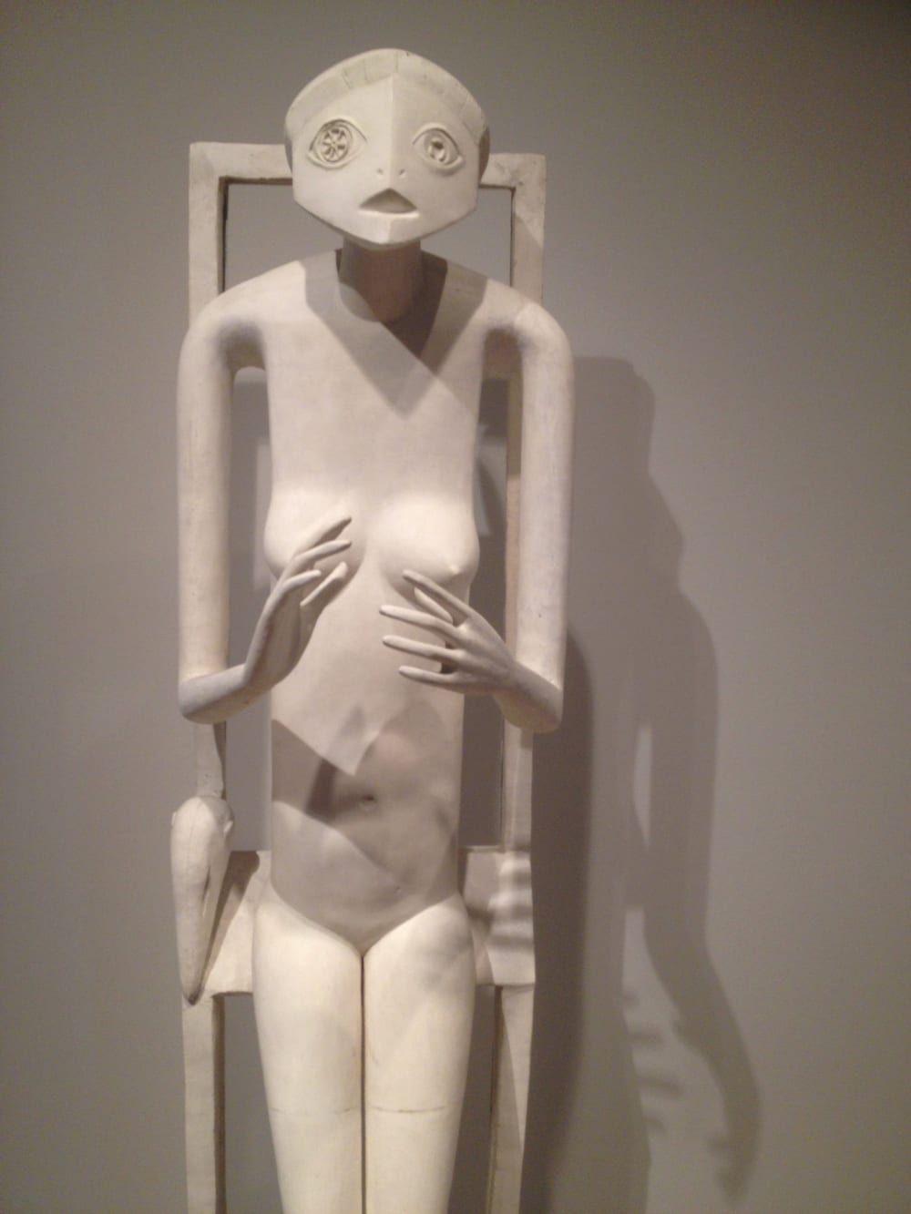 An image of artist Alberto Giacometti's sculpture. This original plaster sculpture is the first known example of a complete representational human figure in Alberto Giacometti’s oeuvre.