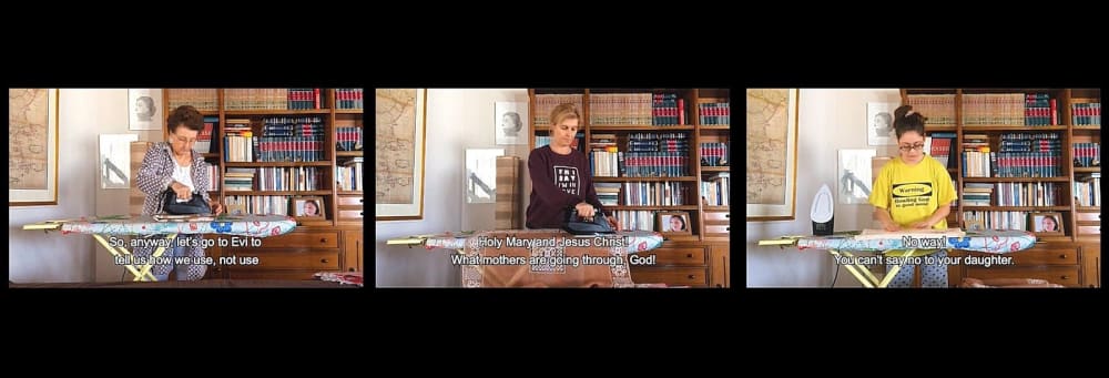 film stills of someone doing house chores - ironing