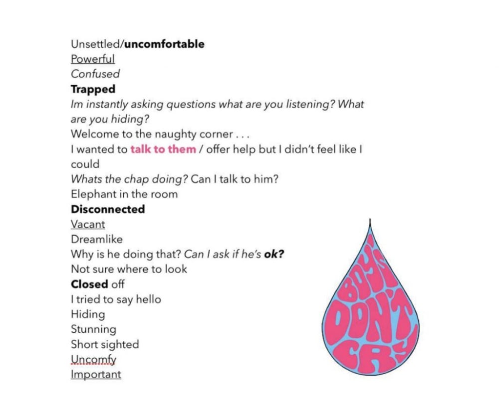 a flyer for 'boys dont cry', detailing how to care for somebody who is vulnerable