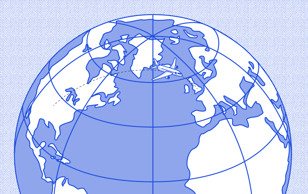 Illustration of plane going round globe