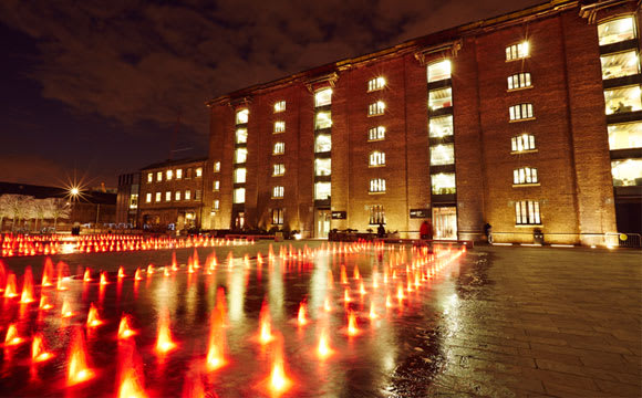 CSM building on Granary Square at night