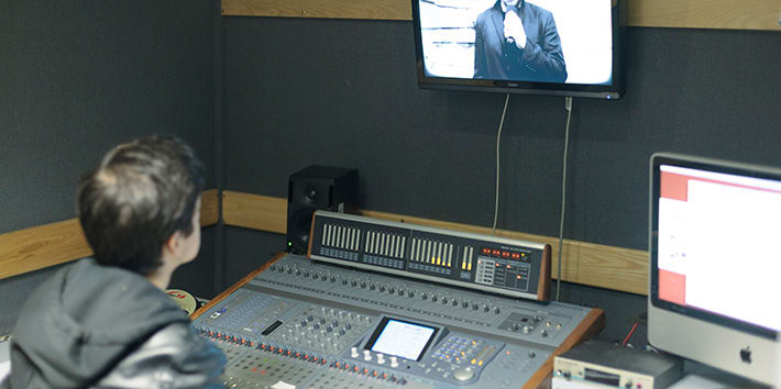 A student working in one of the audio post-production suites.