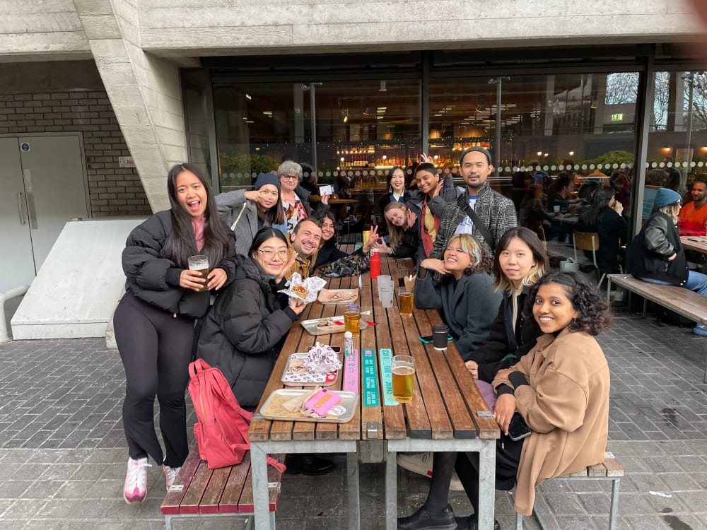 Postgraduate students outside the KERB bar