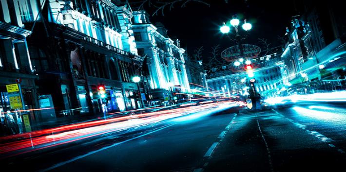 Blurred lights on a busy road at night