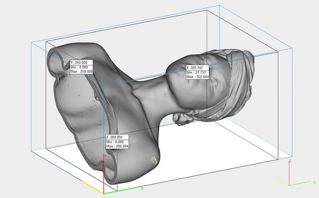 A digital rendering on a sculpture in a box.