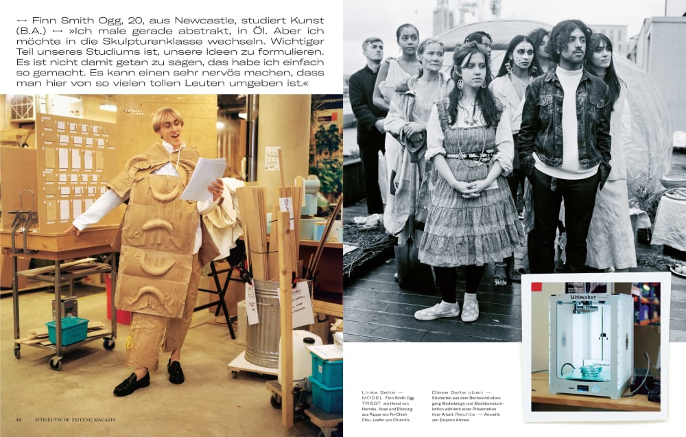 Interior spread of magazine with portraits of students