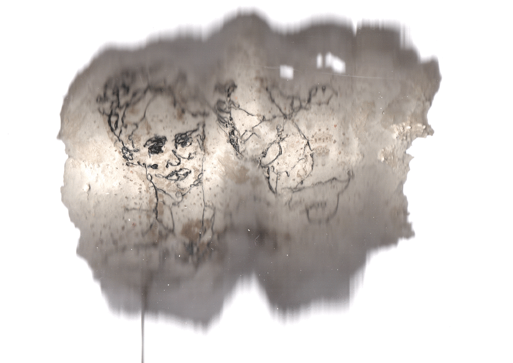 Photocopy of 3D model and embroidery print 