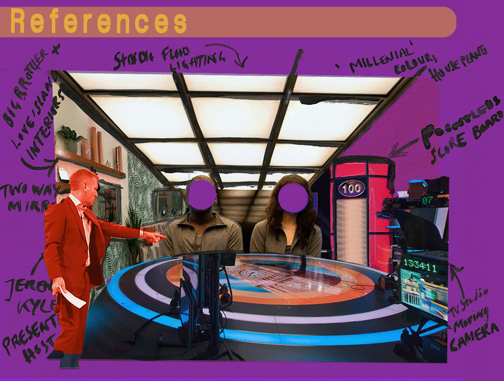 Mood board of characters in the game show theatre play