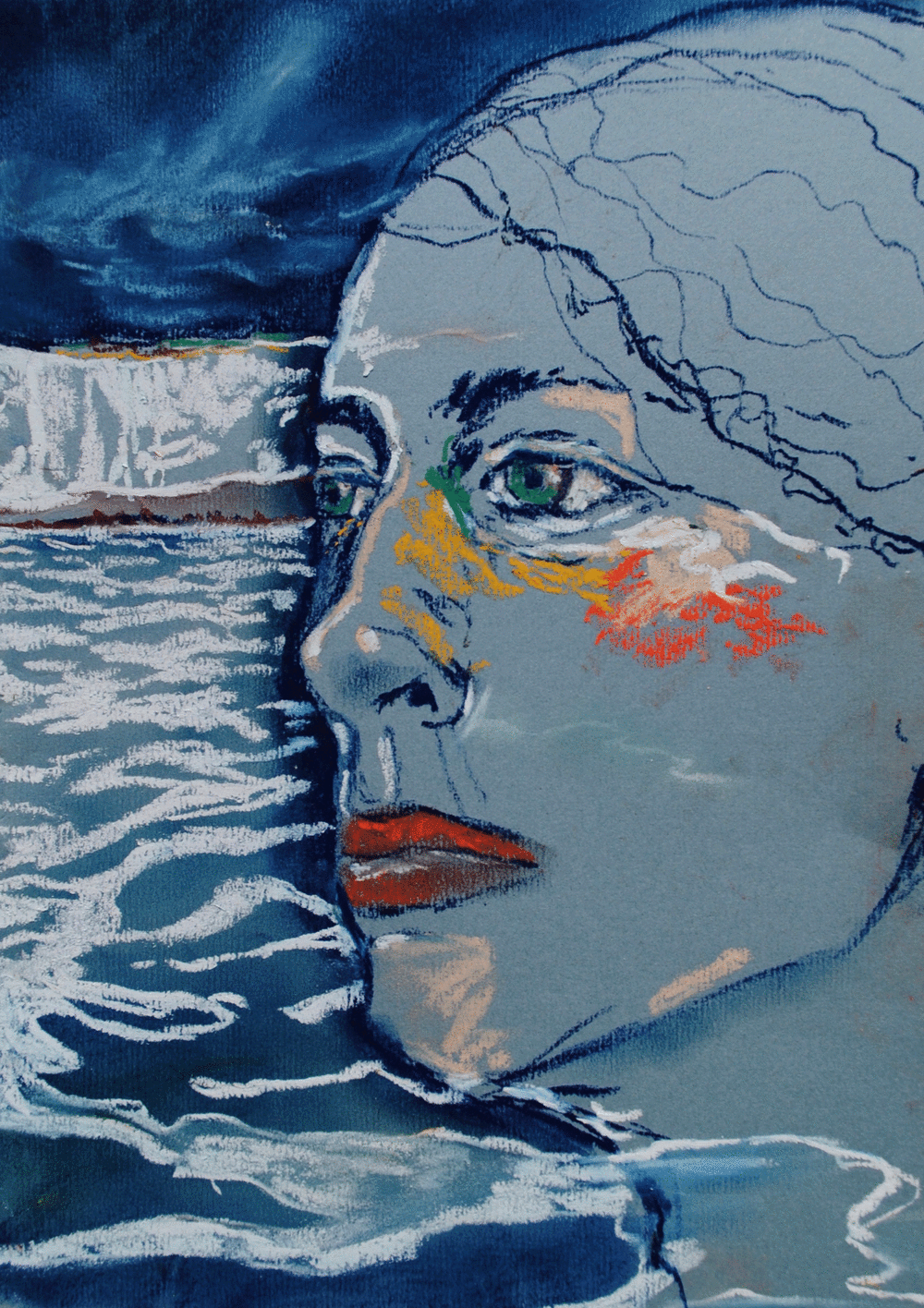 Portrait pastel drawing on canvas