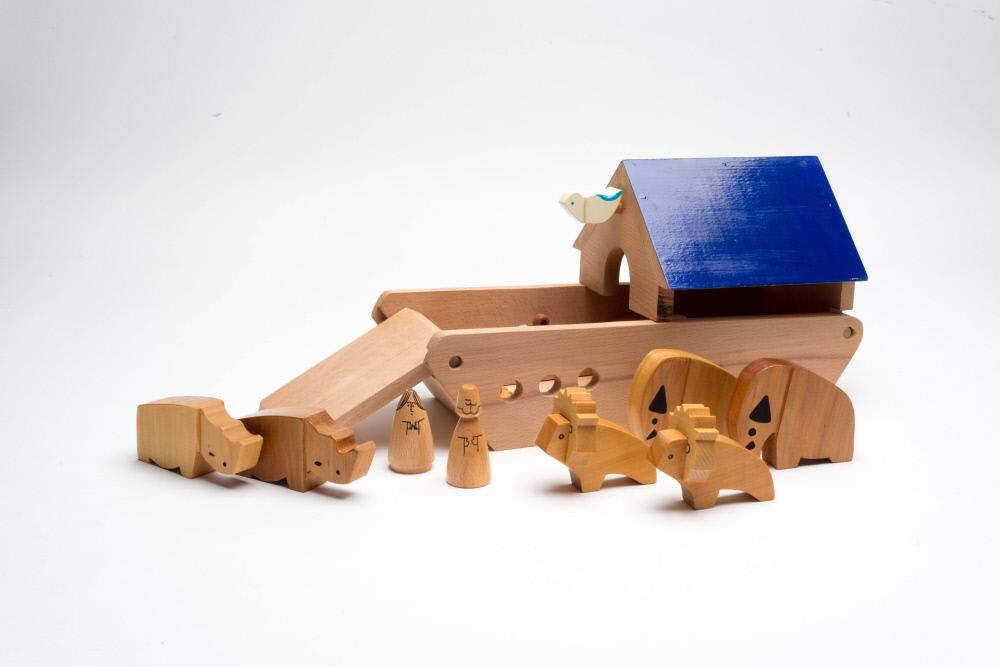 Wooden toy boat with animals