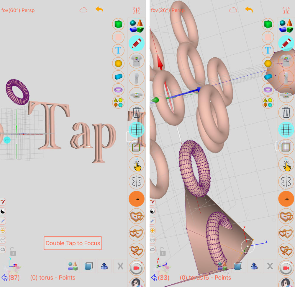 Screenshot of 3D visuals text and shapes in pink hues