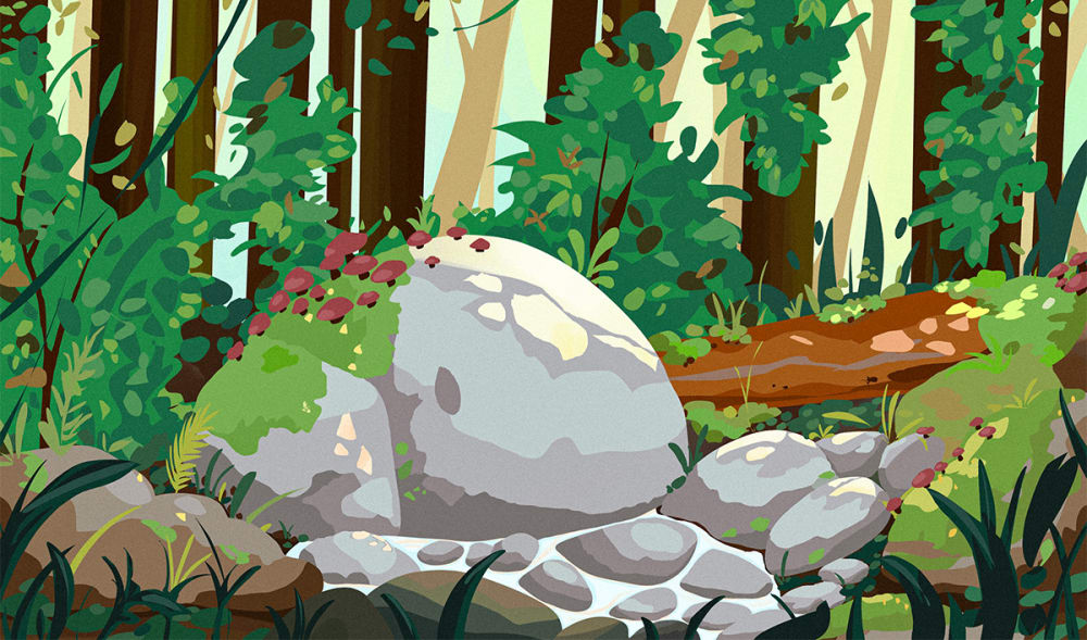 Concept art for a forest-themed game environment.