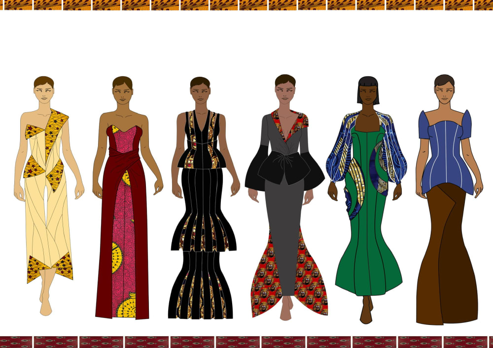 An illustration of a line-up of outfits inspired by nativity and traditions