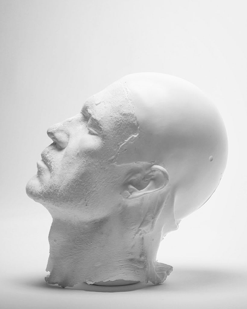 a sculpted side profile of a male head