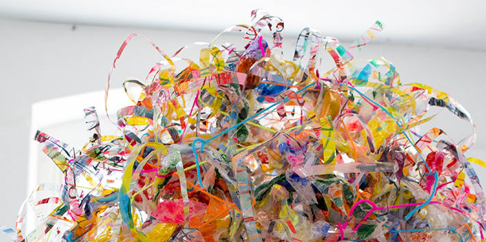 Pile of brightly-coloured artwork