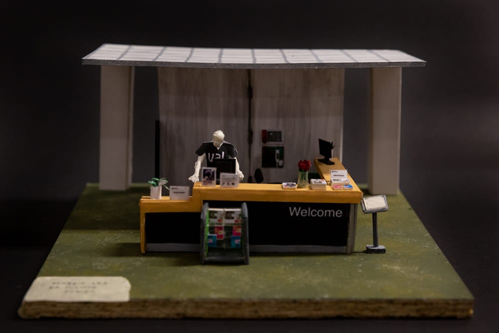 A scale model of the reception desk at Wimbledon College of Arts
