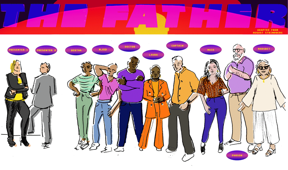Story board showing characters of contestants in the theatre paly