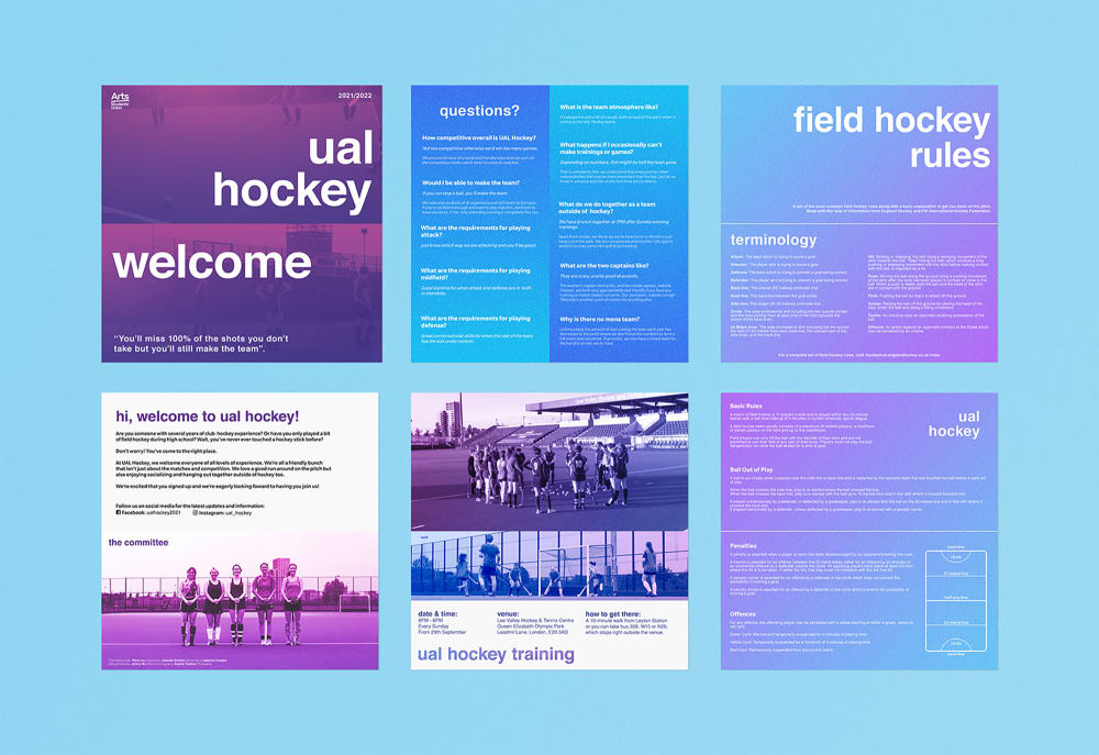 Image shows the inside of the welcome package. There are 6 square leaflets, containing information about the club, such as frequently asked questions, information on how to play and rules.