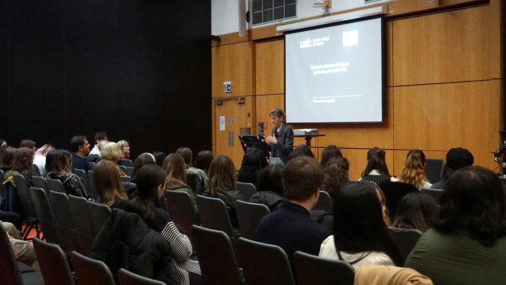 MSc Cosmetic Science Professor Danka Tamburic presenting in the RHS space at LCF John Prince’s Street