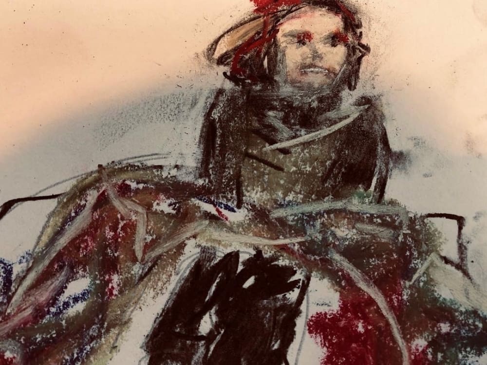 an dark and abstract drawing of a woman