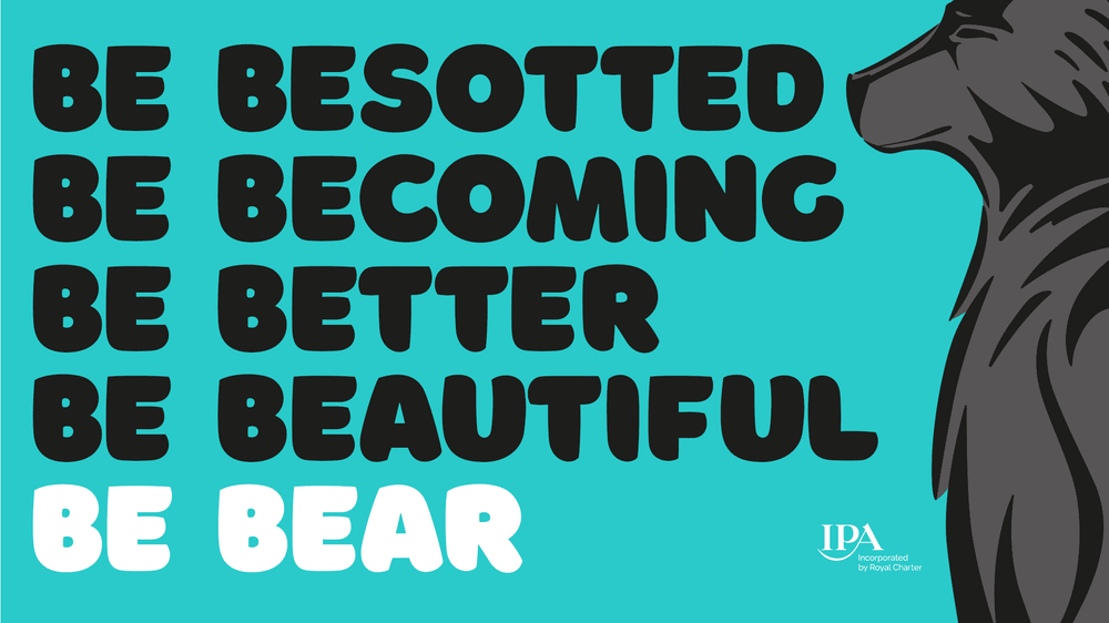 A gif featuring bright colours, words and an illustration of a black bear.