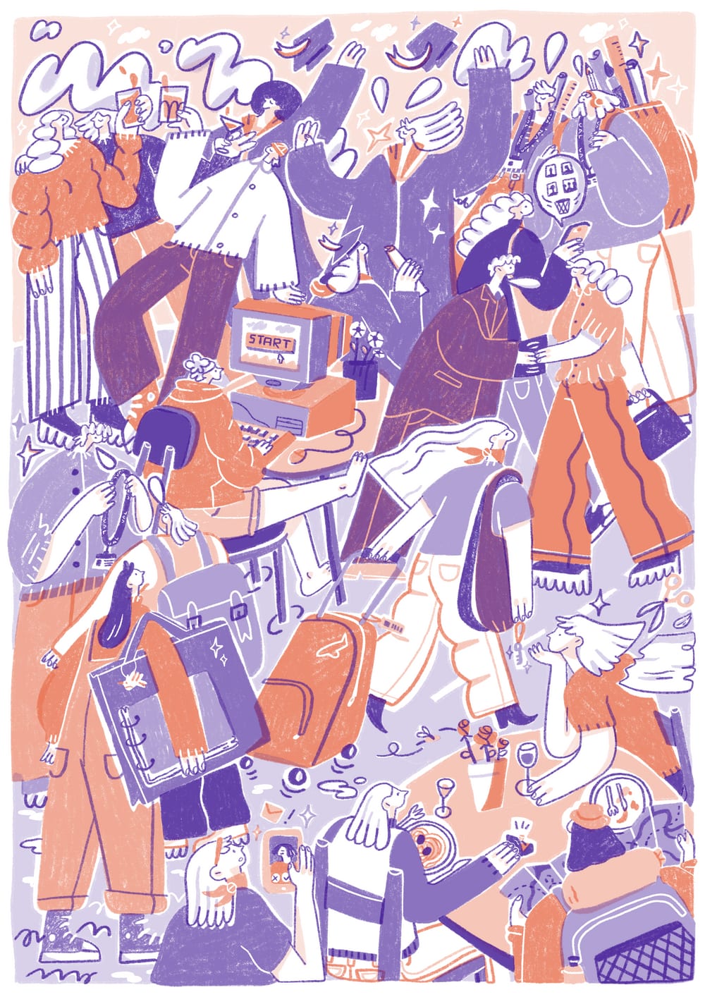 Catarina Morais' cover illustration representing people doing different things