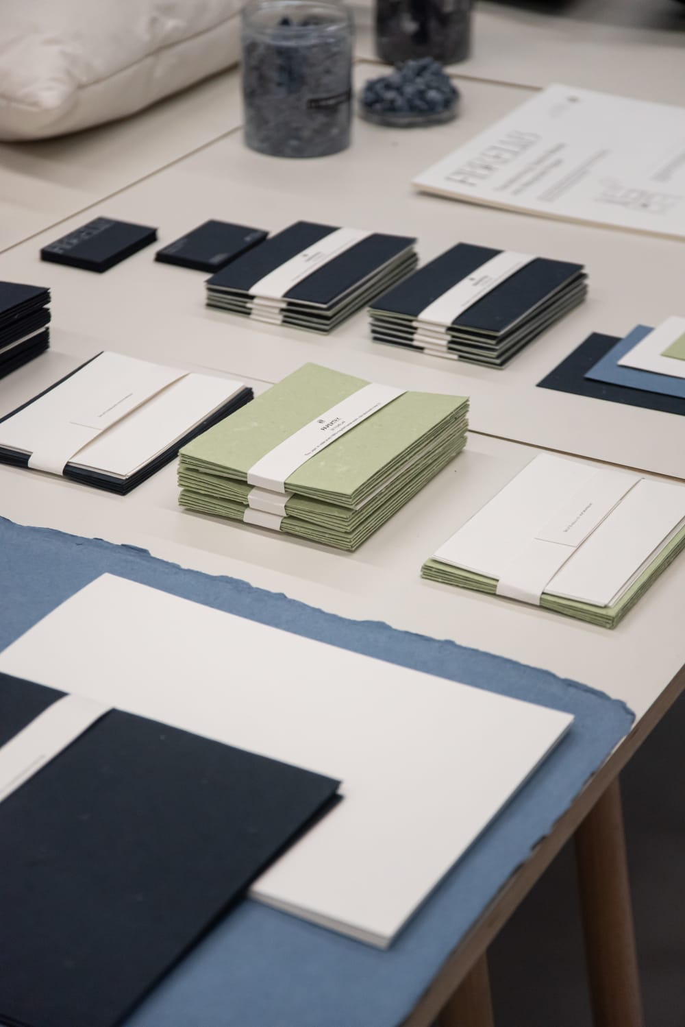 A series of recycled objects on a table