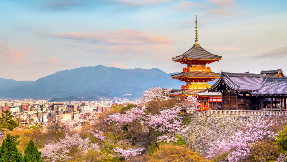 the skyline of kyoto with traditional japanese architecture