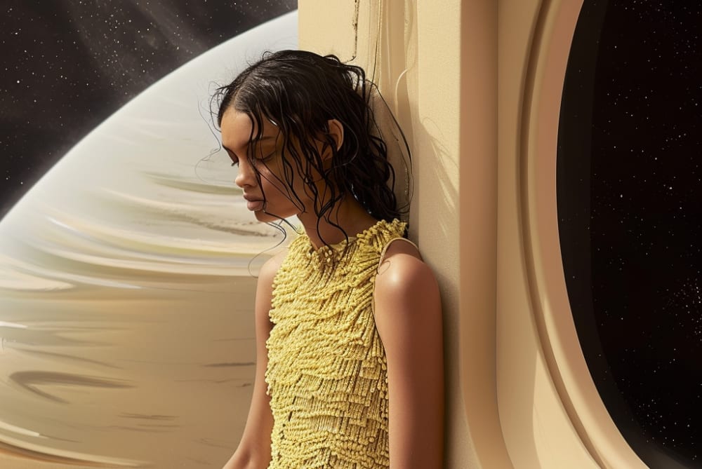 AI generated image of model in space.