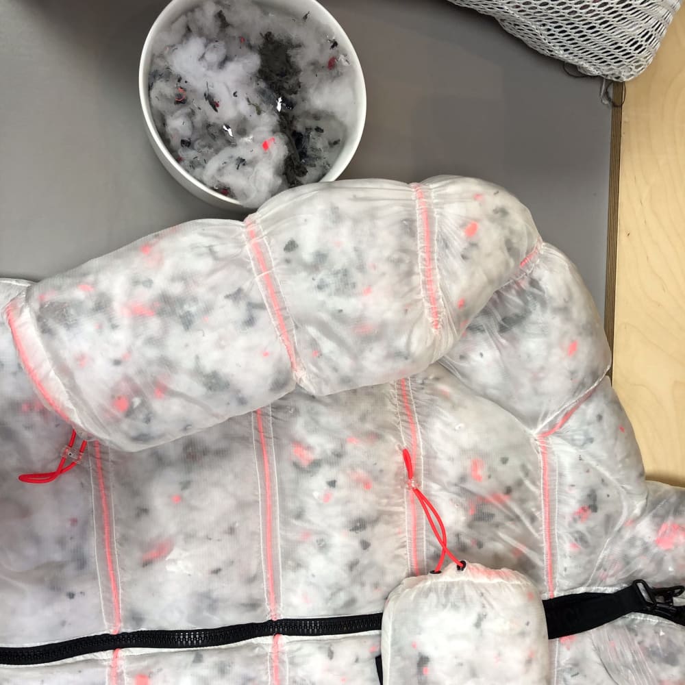 a jacket made with recycled fabric