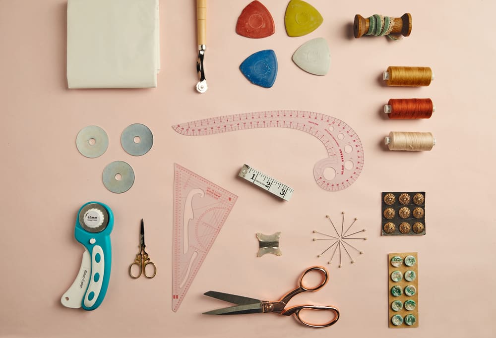 A collection of tools used for sewing