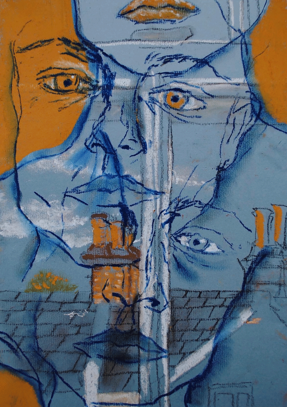 Portrait pastel drawing on canvas