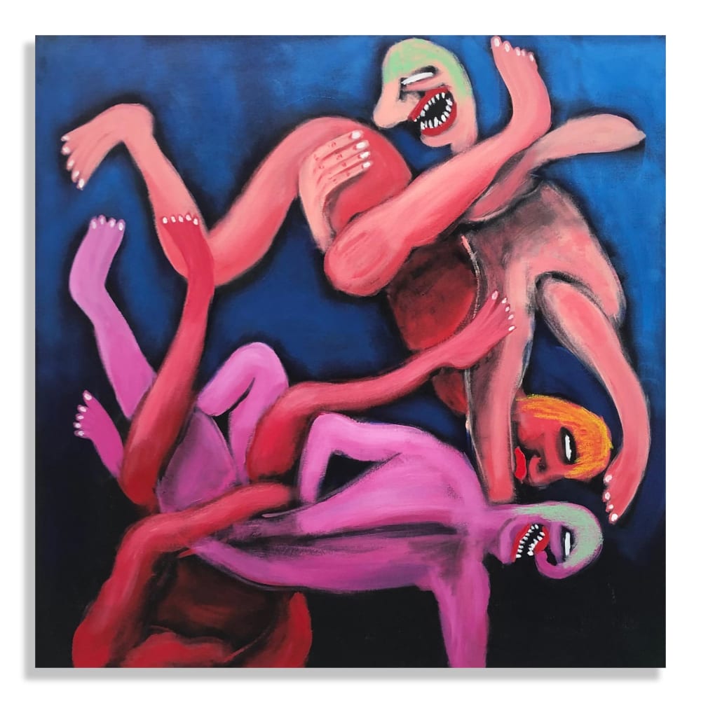 Painting depicting four figures entwined.