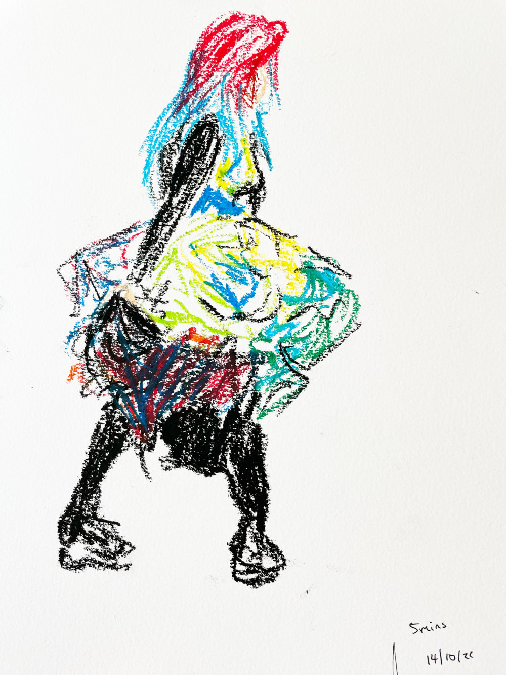 colourful illustration of a woman in a dress with rd and blue hair