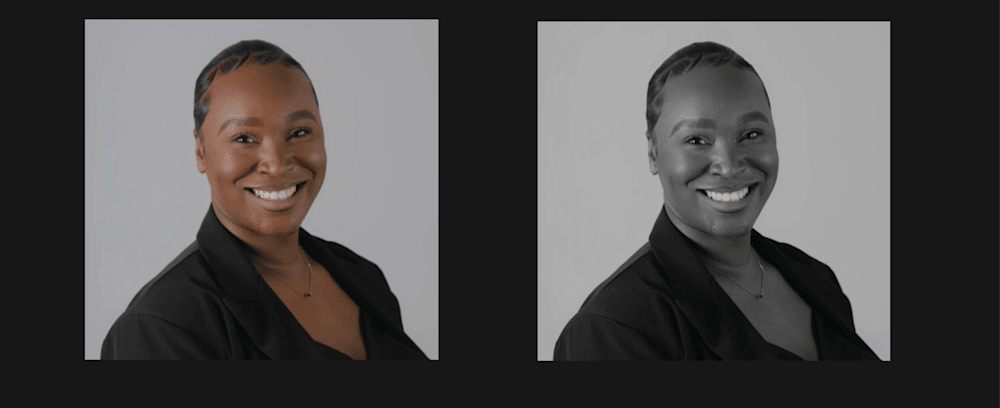 Full colour and black and white portrait of staff member