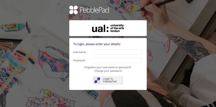 Screenshot of the Pebble Pad document submission tool login screen