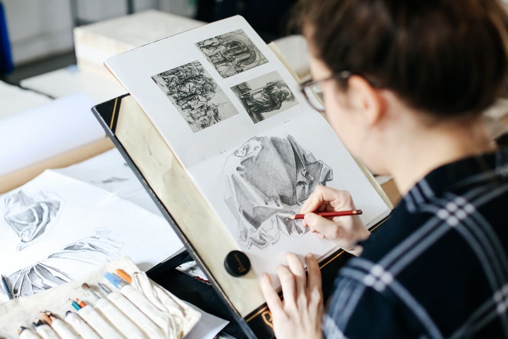 student sketching