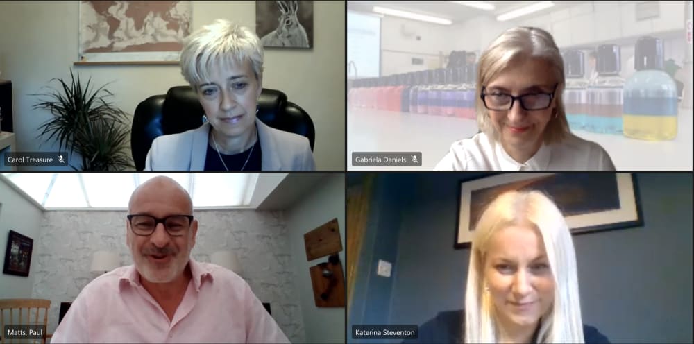 Online panel talk on Microsoft Teams with 4 speakers.