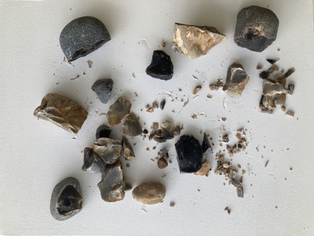 stones and pepples on a table