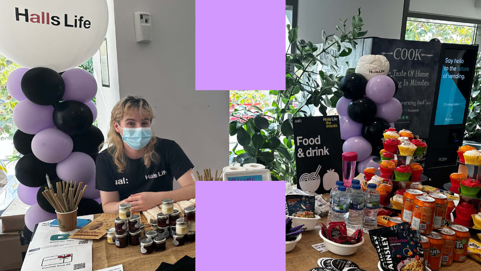 A halls life stall at the student welcome with free products to take