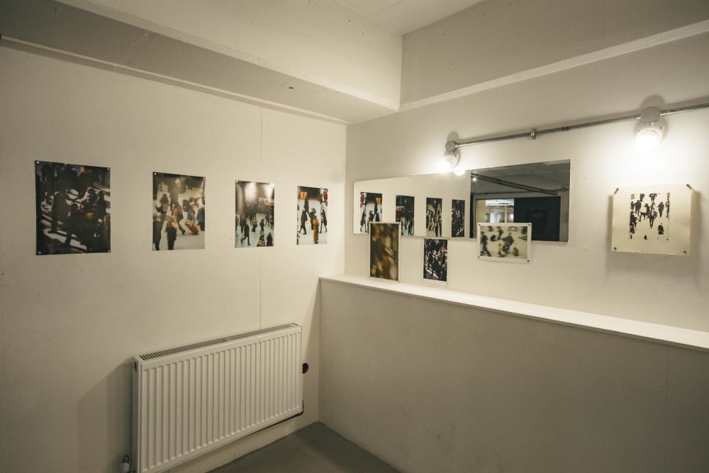 photographs on a wall