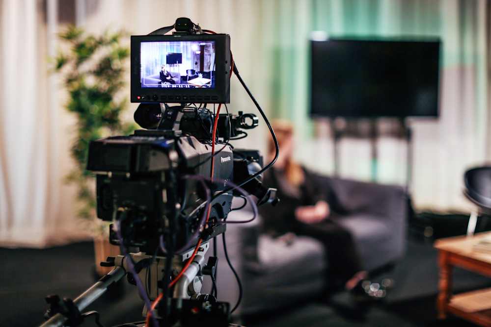 Professional video camera in the studio 