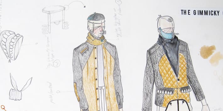 Drawings of yellow and black jackets on male models