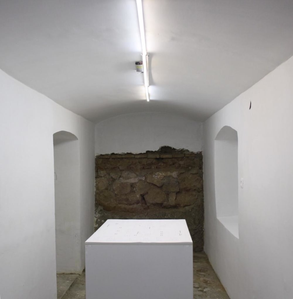 A strip light in a windowless room