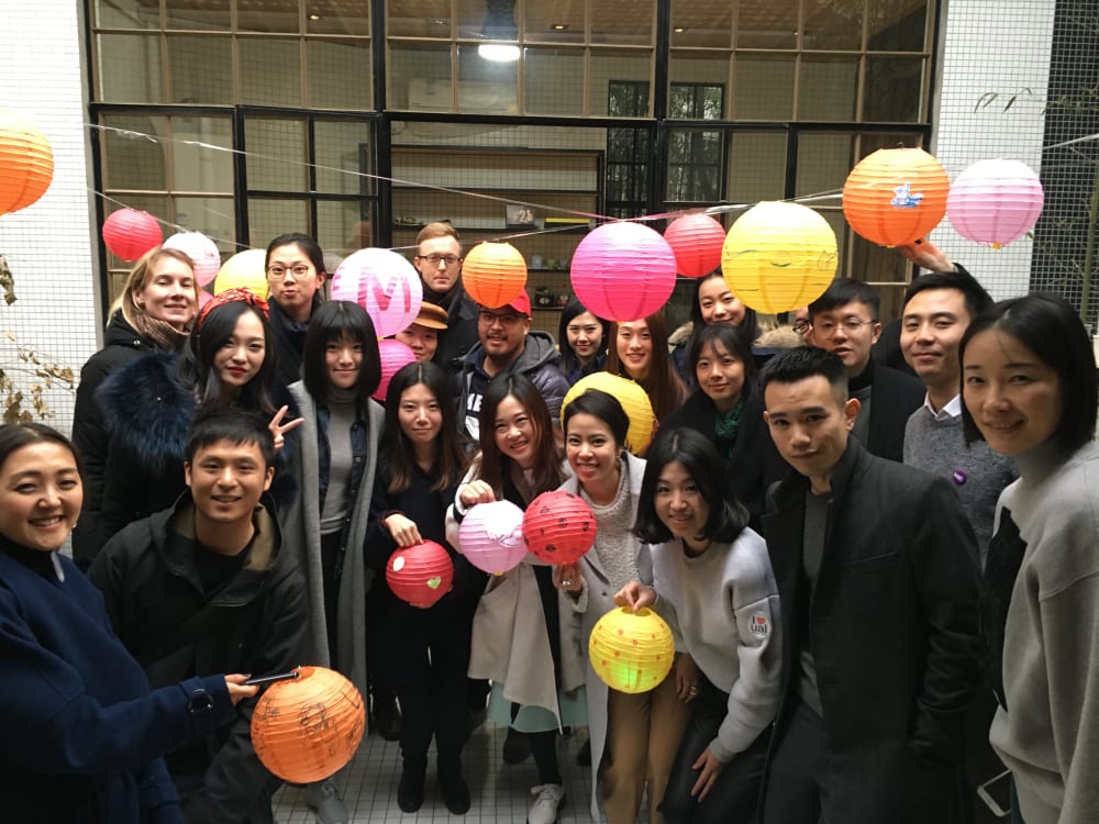 Group outside with lanterns