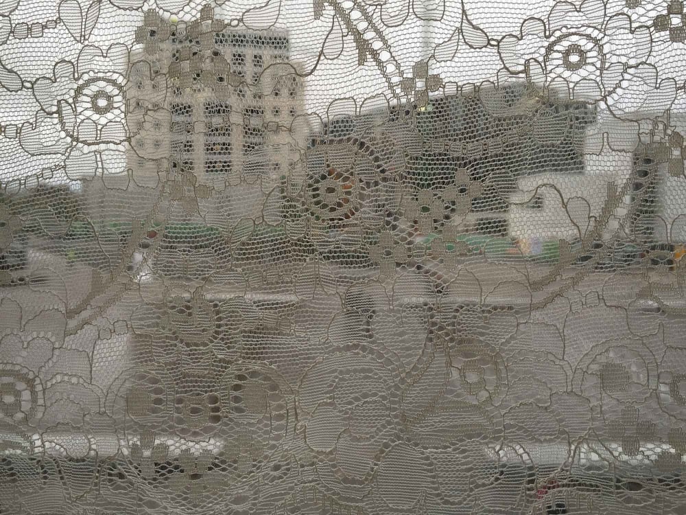 King's Cross seen through a net curtain