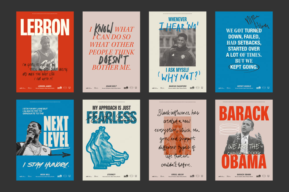 a series of brightly coloured posters